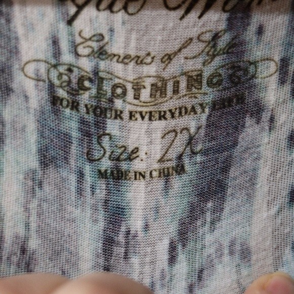 Onque Women Floral Rhinestone Mixed Media Snap Front Blouse 2X Statement - Picture 12 of 13